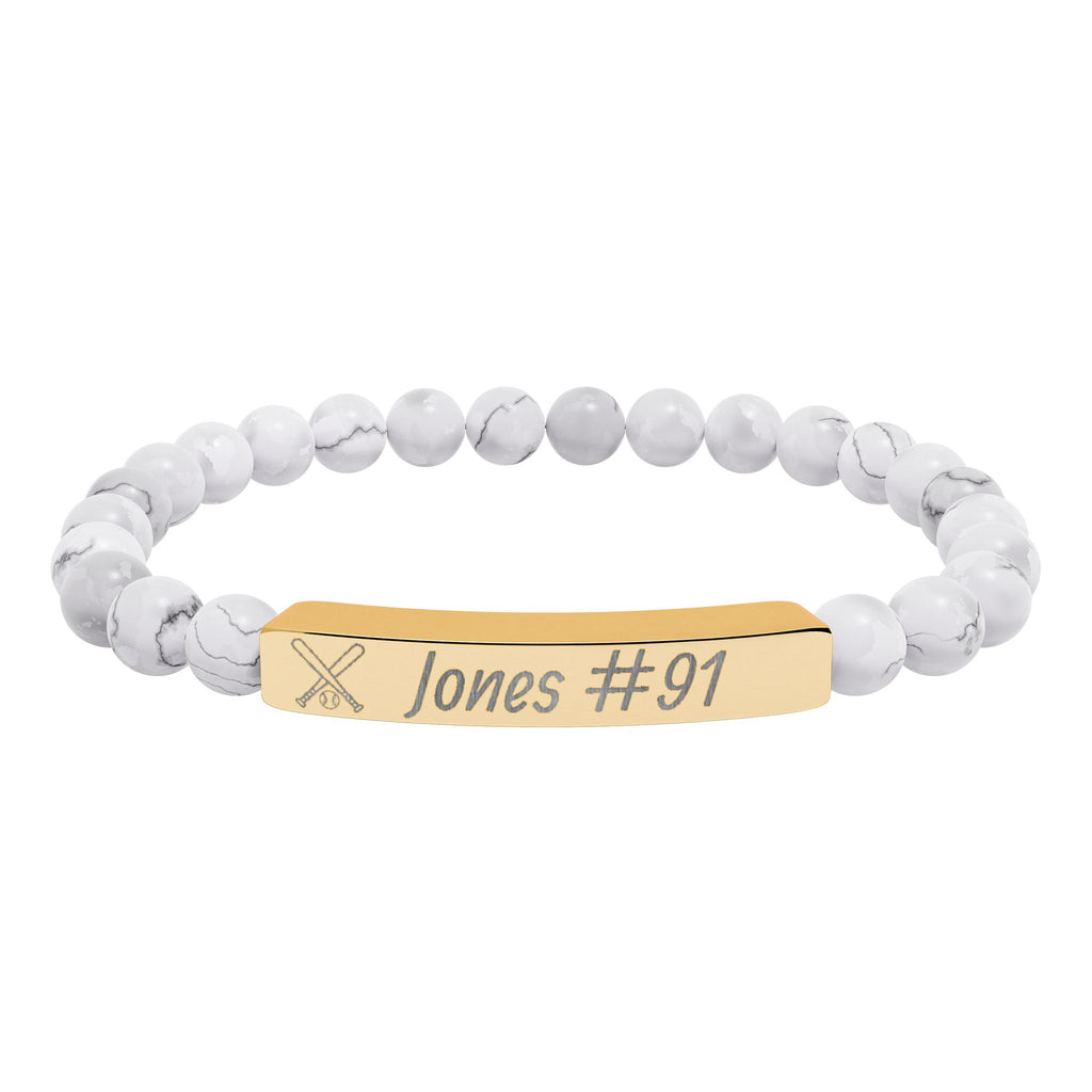 Personalized Baseball/Softball Bracelet | Natural Stone Stretch Bar Bracelet