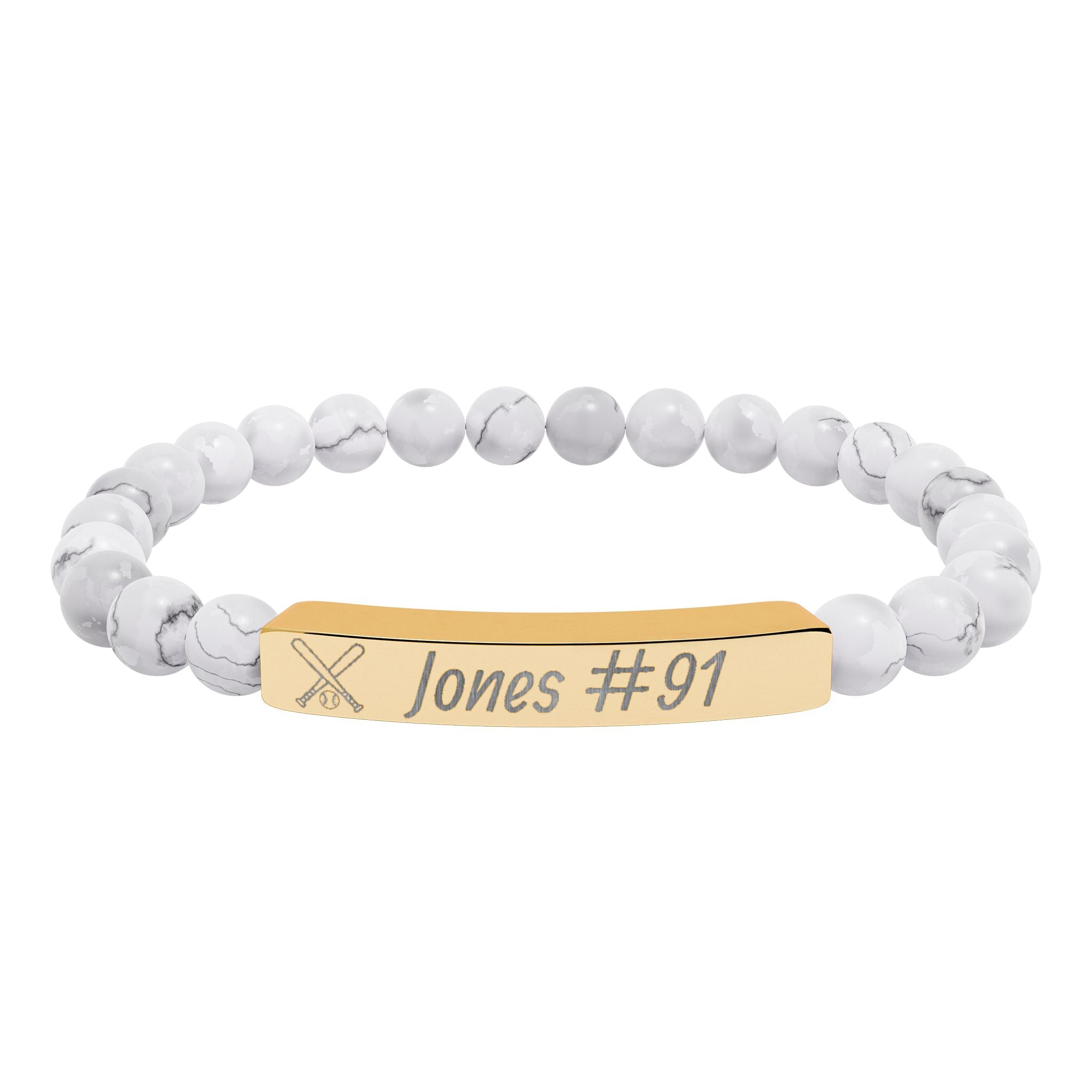 Personalized Baseball/Softball Bracelet | Natural Stone Stretch Bar Bracelet