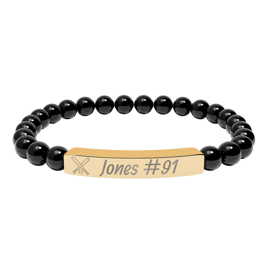 Personalized Baseball/Softball Bracelet | Natural Stone Stretch Bar Bracelet