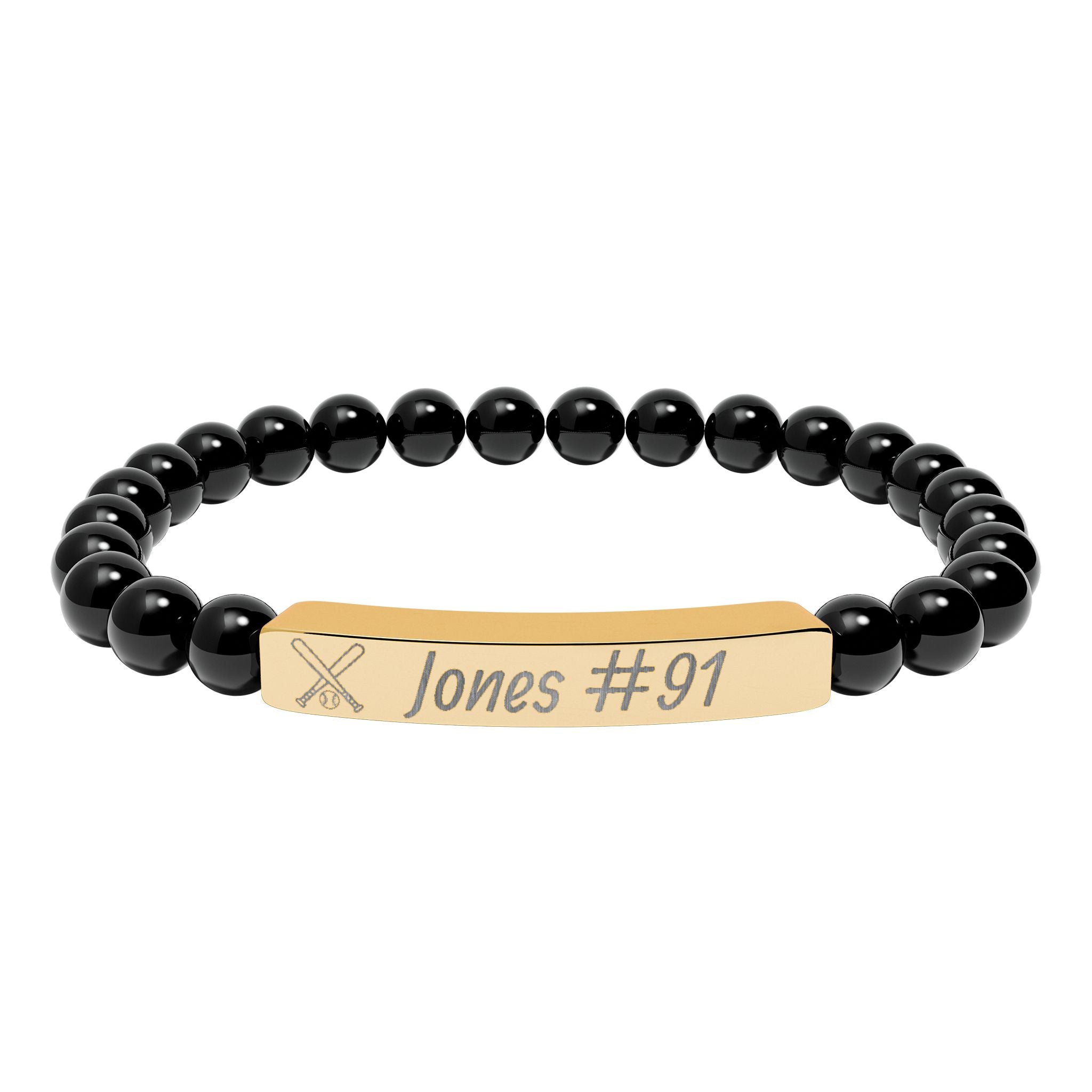 Personalized Baseball/Softball Bracelet | Natural Stone Stretch Bar Bracelet