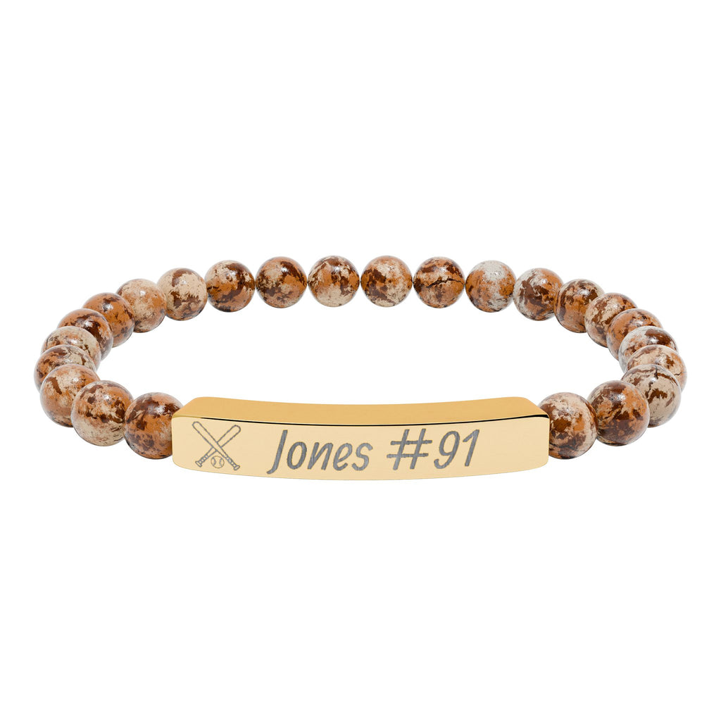 Personalized Baseball/Softball Bracelet | Natural Stone Stretch Bar Bracelet