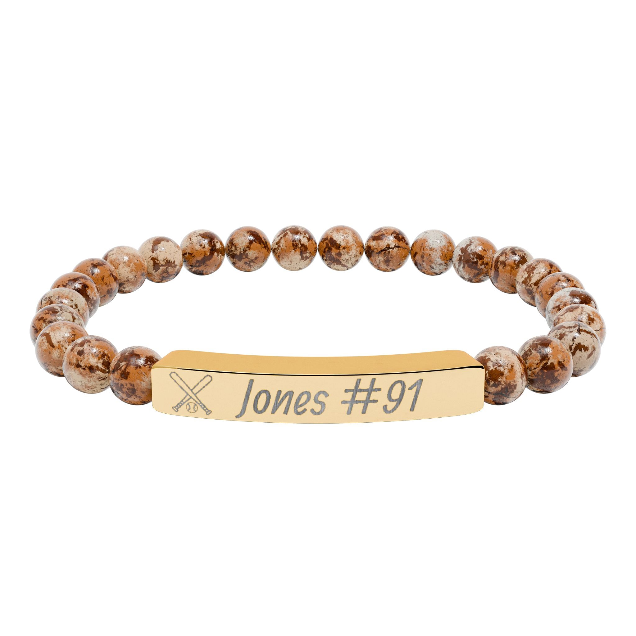 Personalized Baseball/Softball Bracelet | Natural Stone Stretch Bar Bracelet