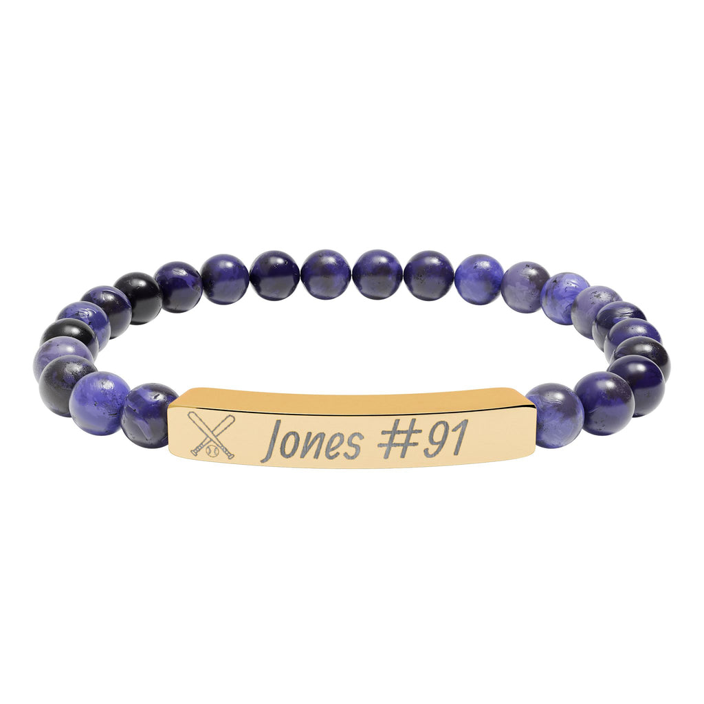 Personalized Baseball/Softball Bracelet | Natural Stone Stretch Bar Bracelet