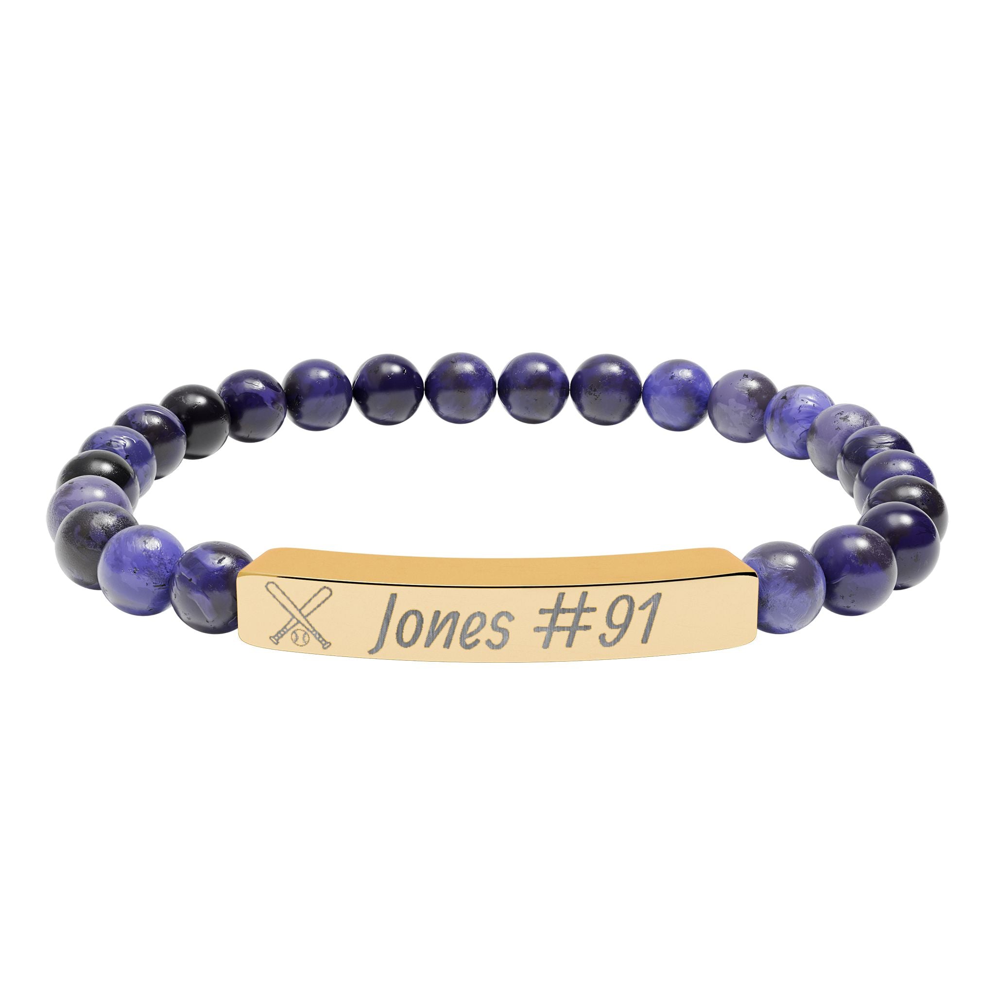 Personalized Baseball/Softball Bracelet | Natural Stone Stretch Bar Bracelet