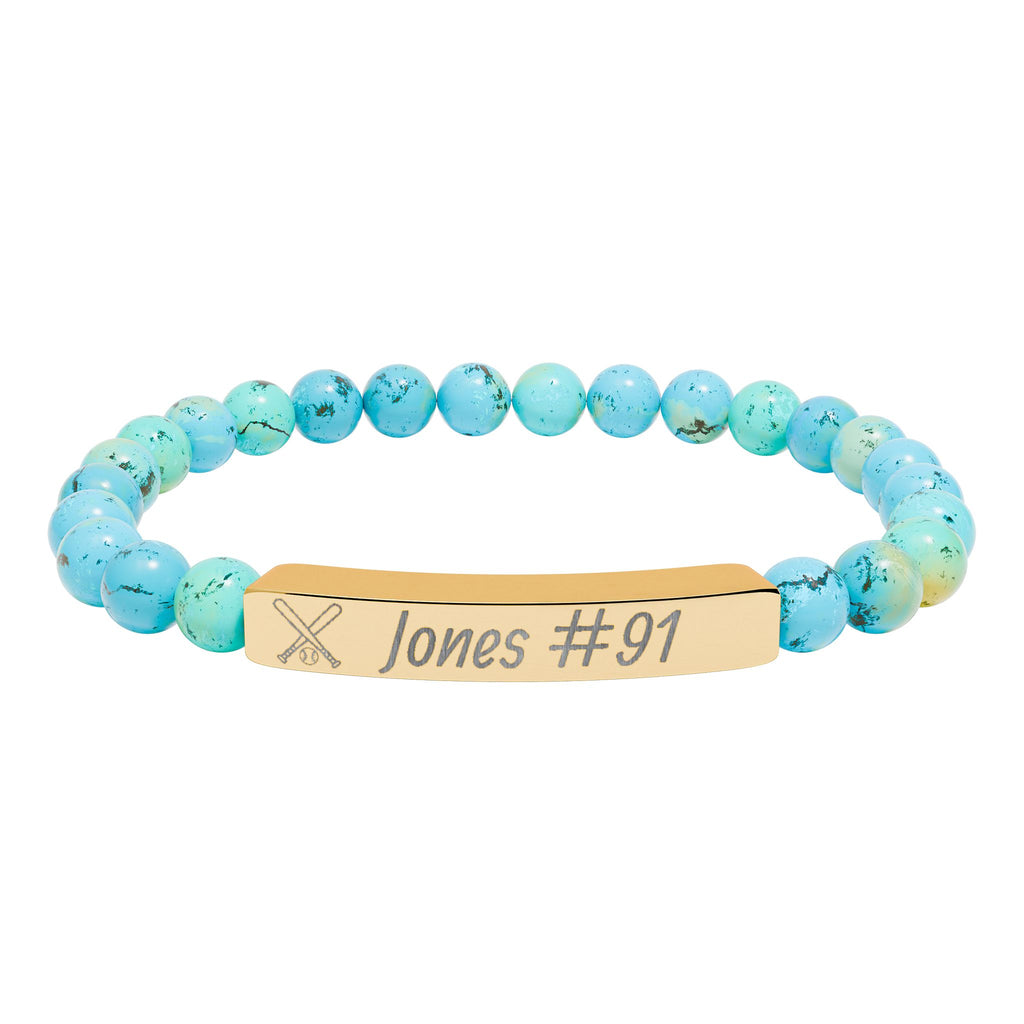 Personalized Baseball/Softball Bracelet | Natural Stone Stretch Bar Bracelet