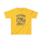 Yellow t-shirt with 'Summer Yeti Vibes' graphic design on a white background