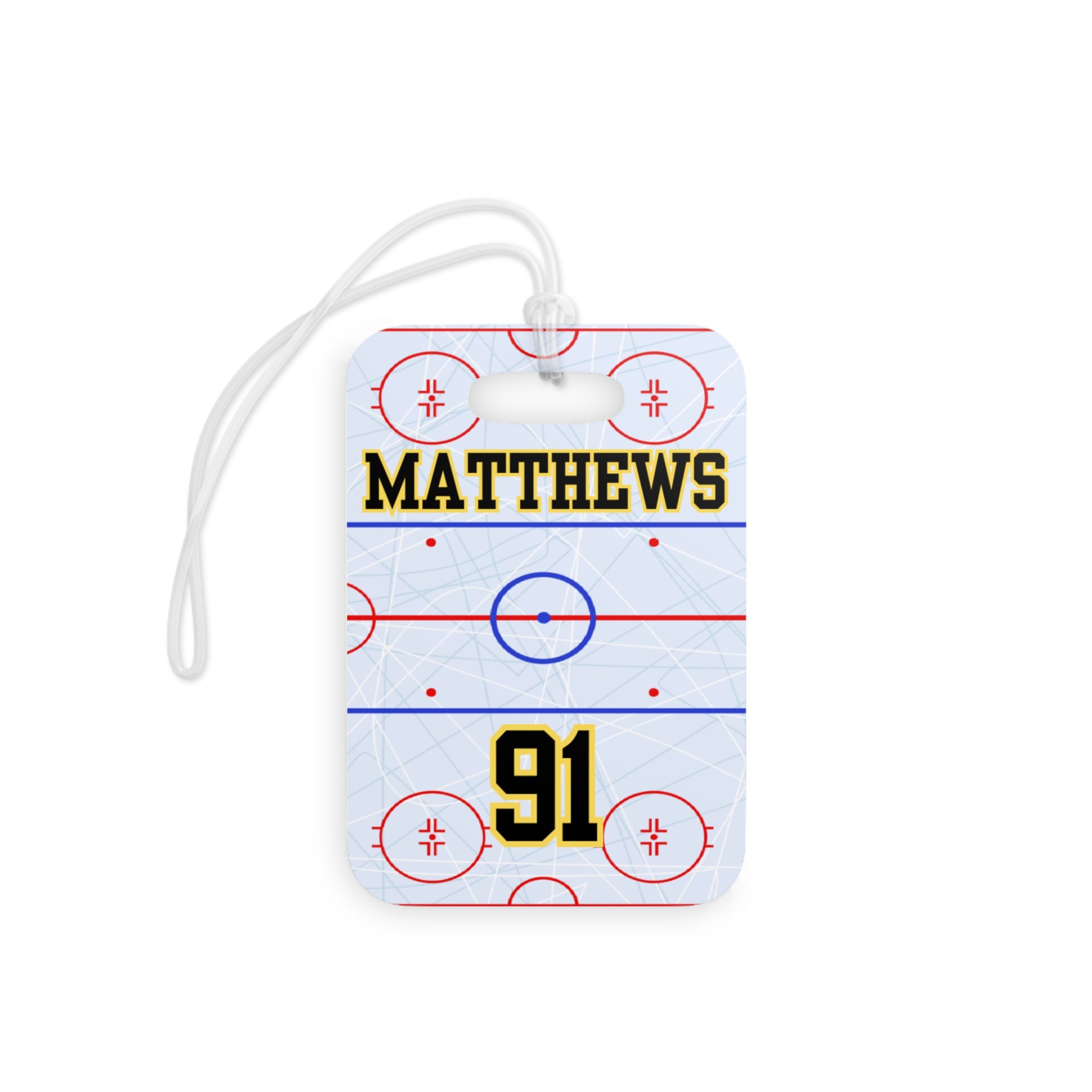Hockey Luggage Tag — Customizable Name & Number with Game Checklist