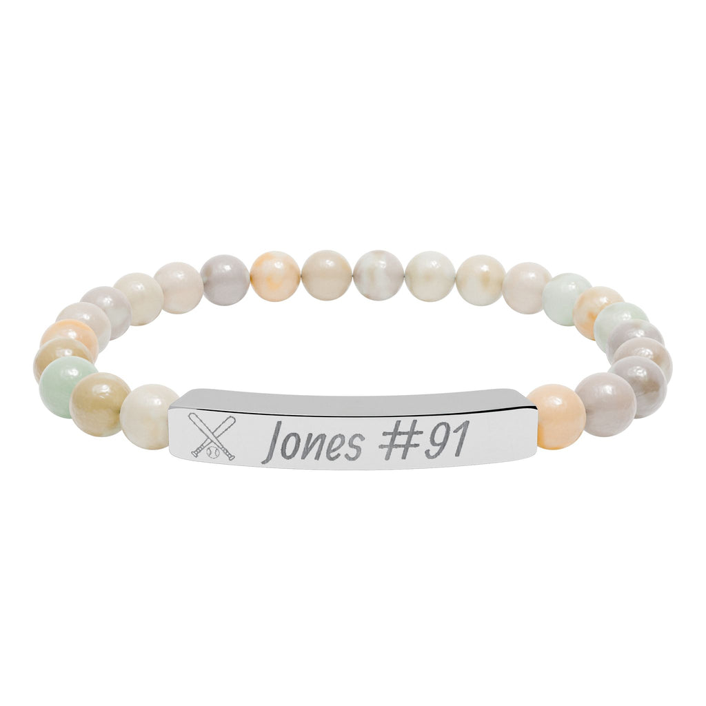 Personalized Baseball/Softball Bracelet | Natural Stone Stretch Bar Bracelet