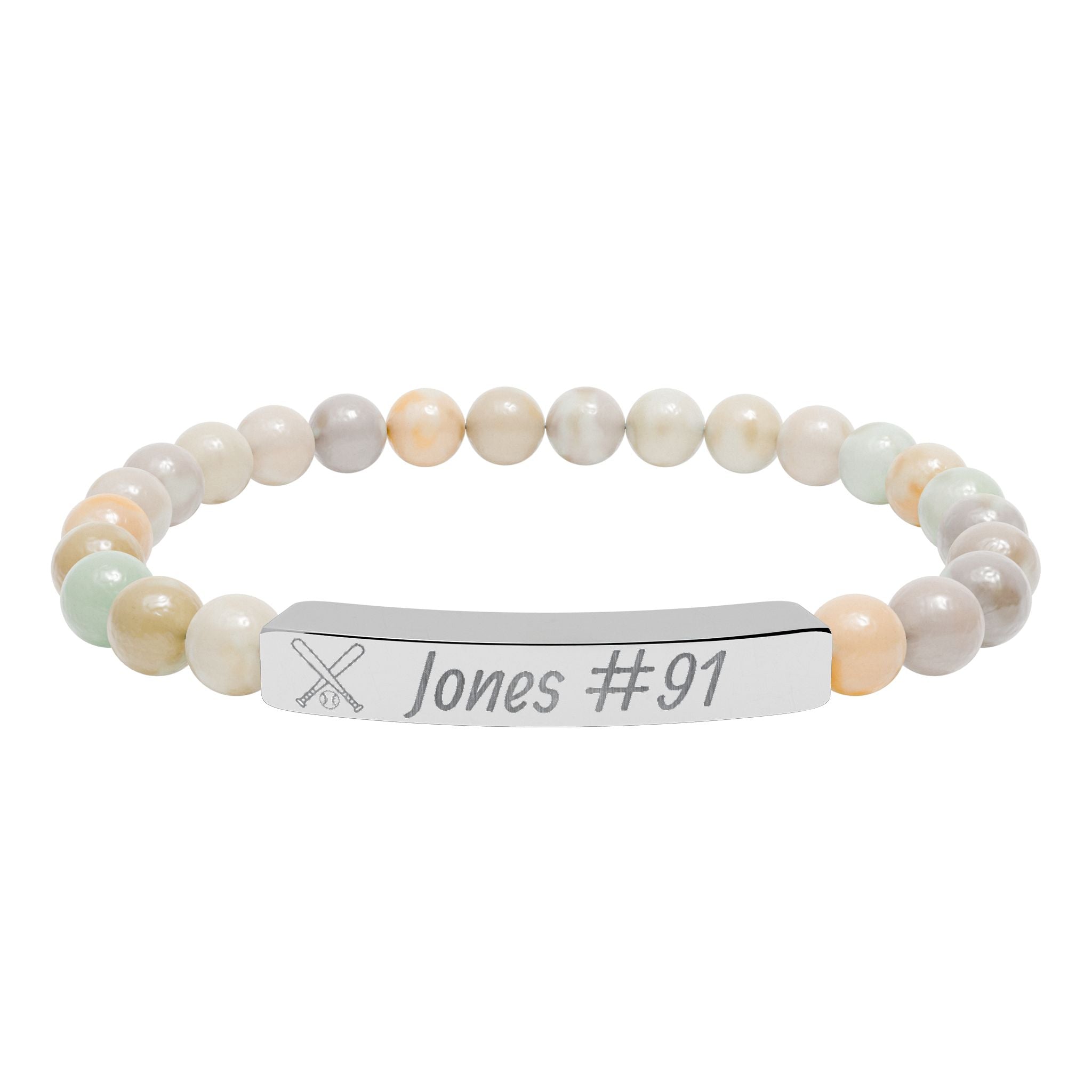 Personalized Baseball/Softball Bracelet | Natural Stone Stretch Bar Bracelet