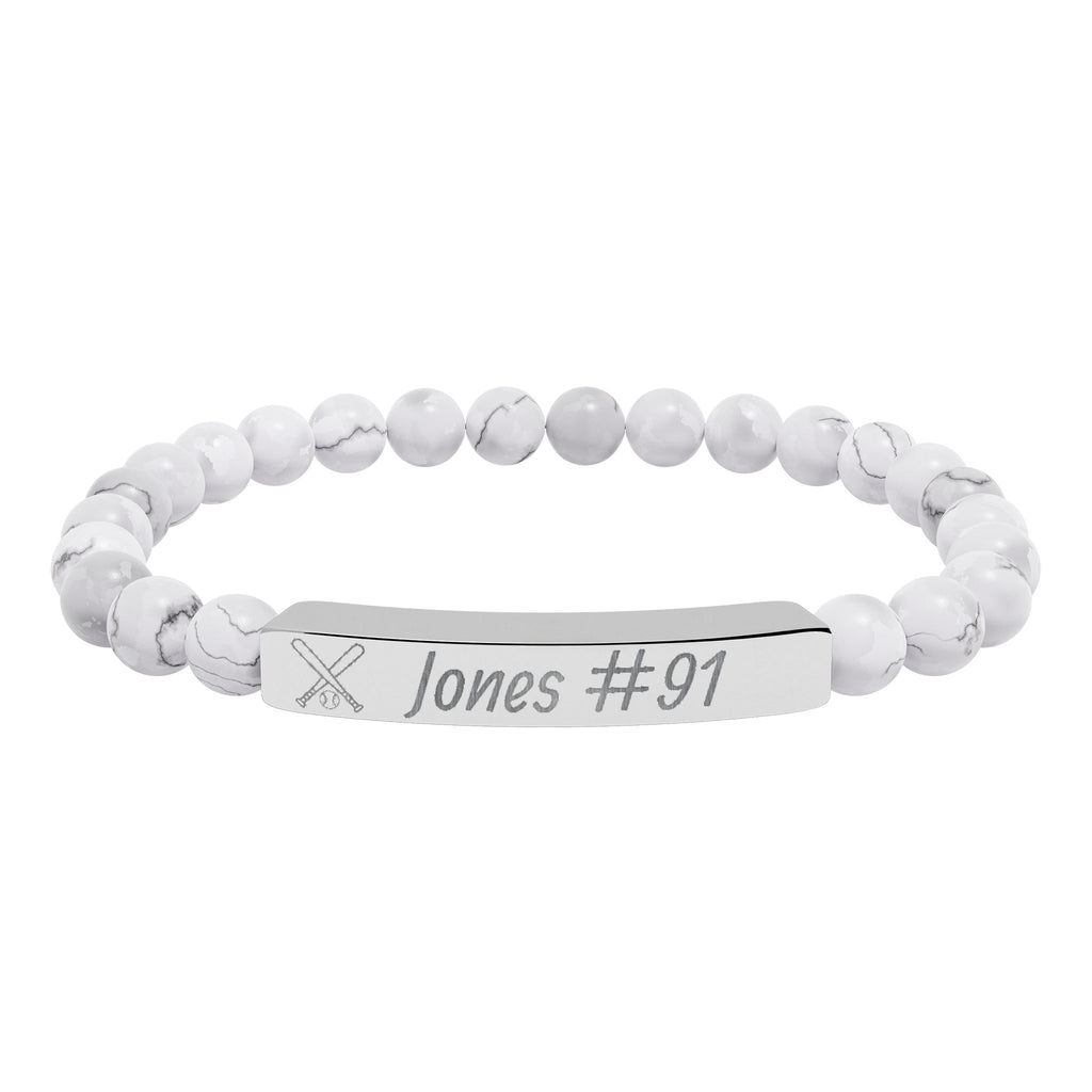 Personalized Baseball/Softball Bracelet | Natural Stone Stretch Bar Bracelet