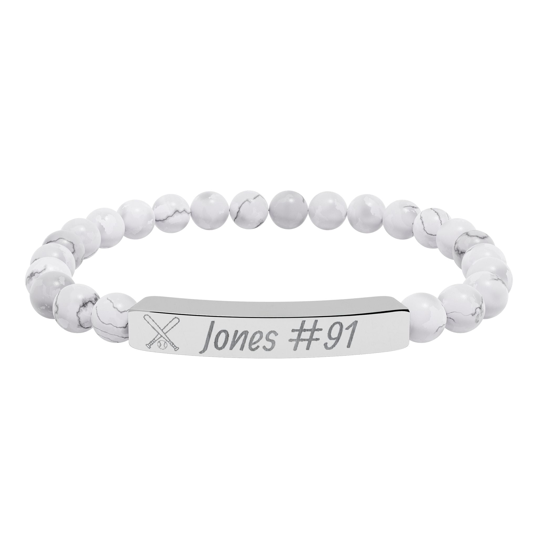 Personalized Baseball/Softball Bracelet | Natural Stone Stretch Bar Bracelet