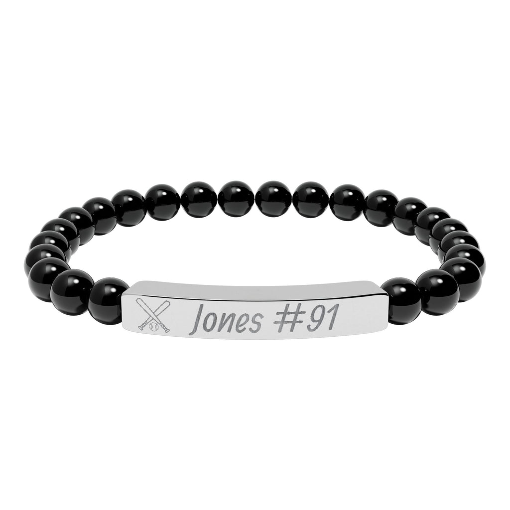 Personalized Baseball/Softball Bracelet | Natural Stone Stretch Bar Bracelet