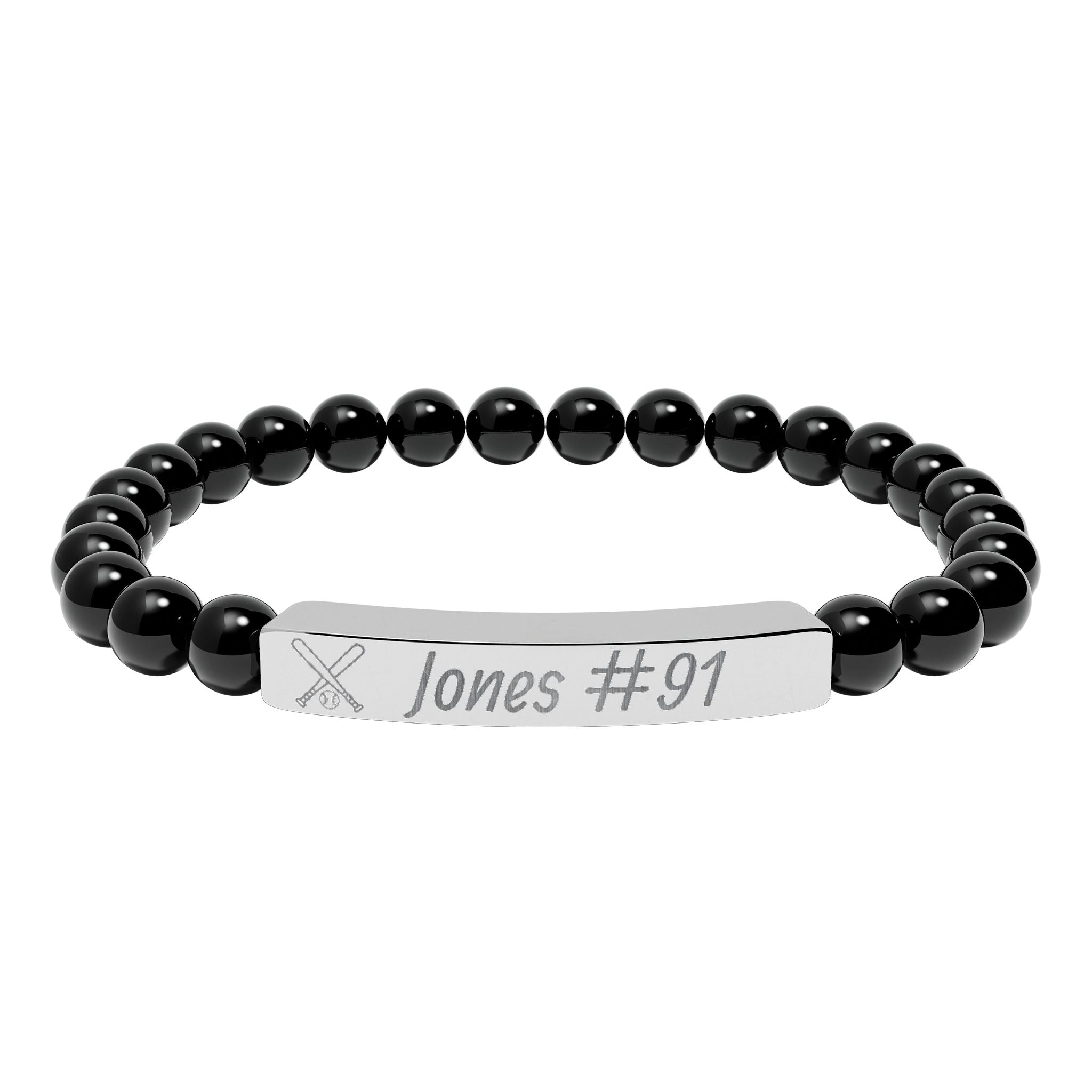 Personalized Baseball/Softball Bracelet | Natural Stone Stretch Bar Bracelet