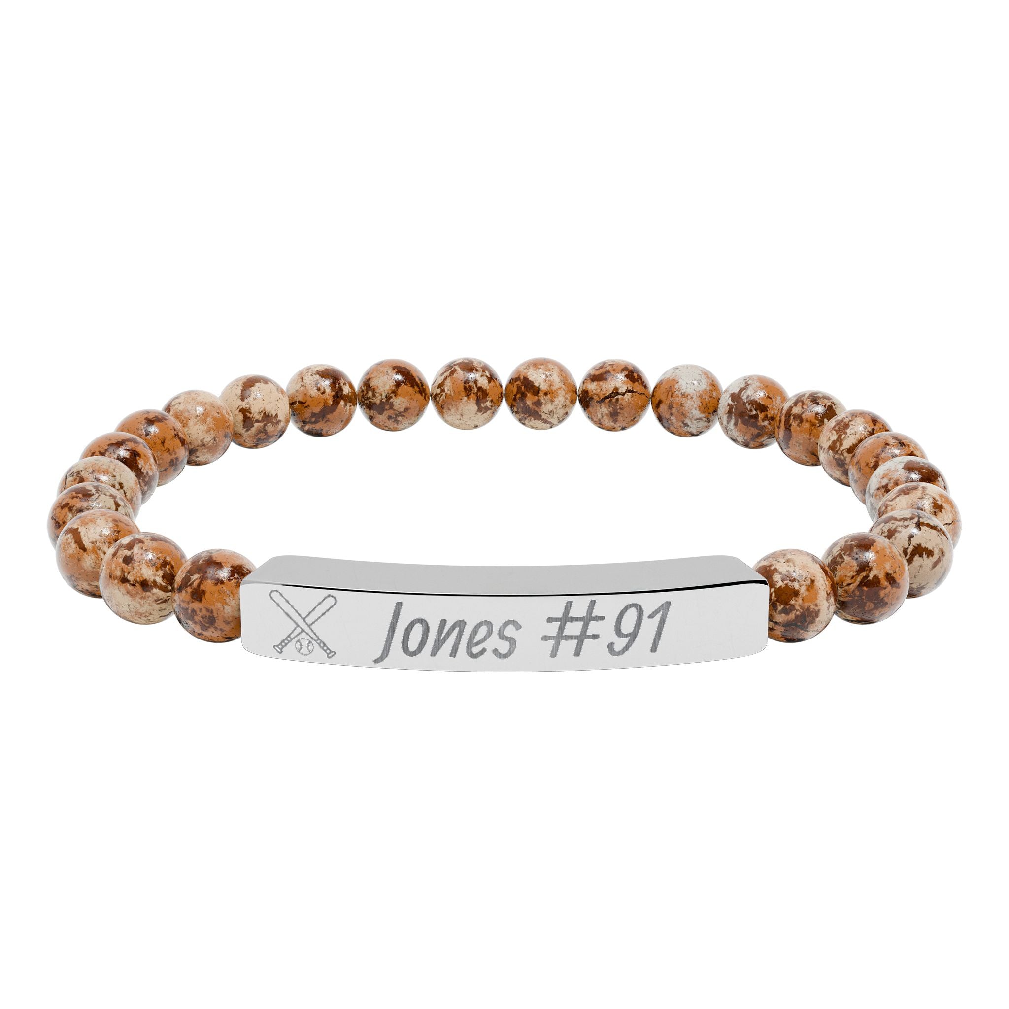 Personalized Baseball/Softball Bracelet | Natural Stone Stretch Bar Bracelet