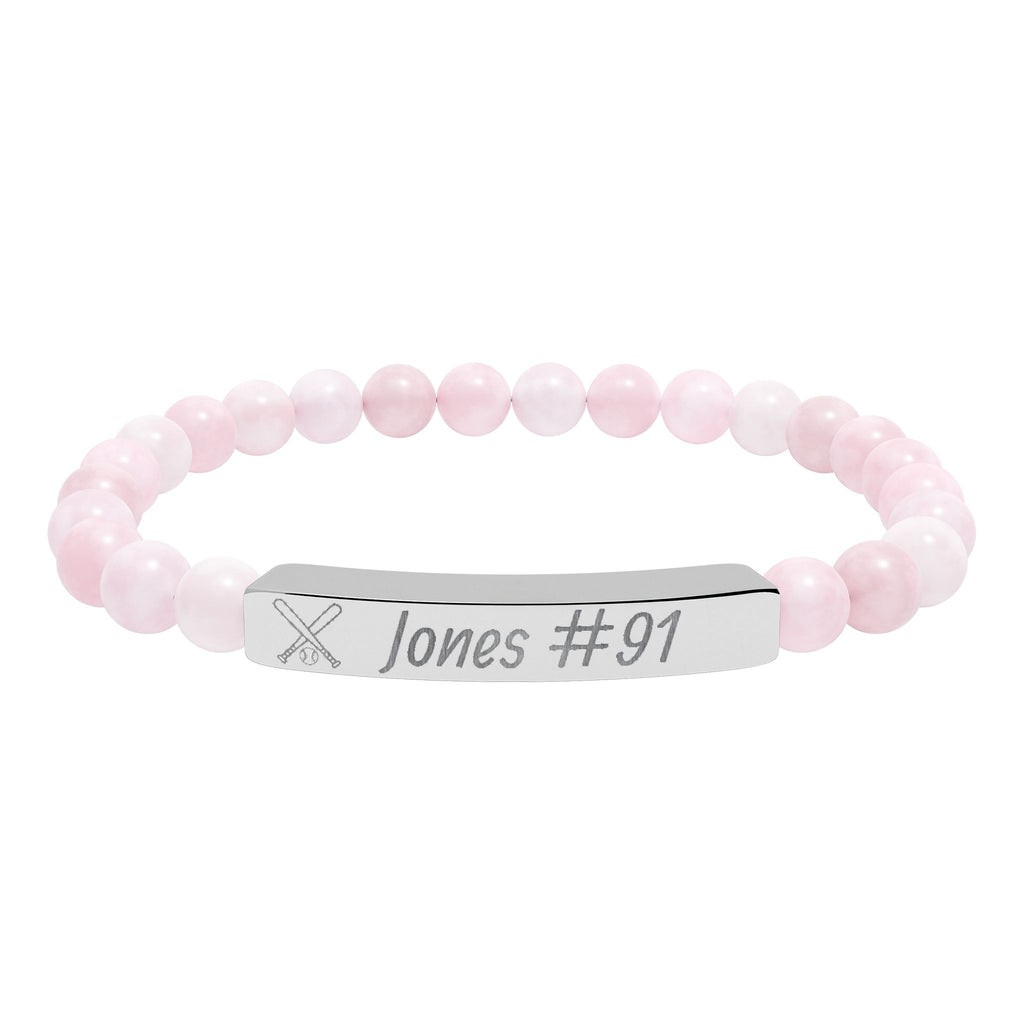 Personalized Baseball/Softball Bracelet | Natural Stone Stretch Bar Bracelet
