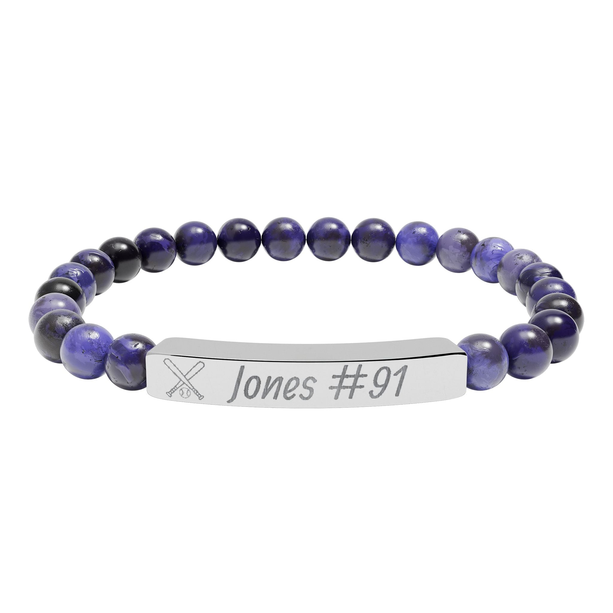 Personalized Baseball/Softball Bracelet | Natural Stone Stretch Bar Bracelet