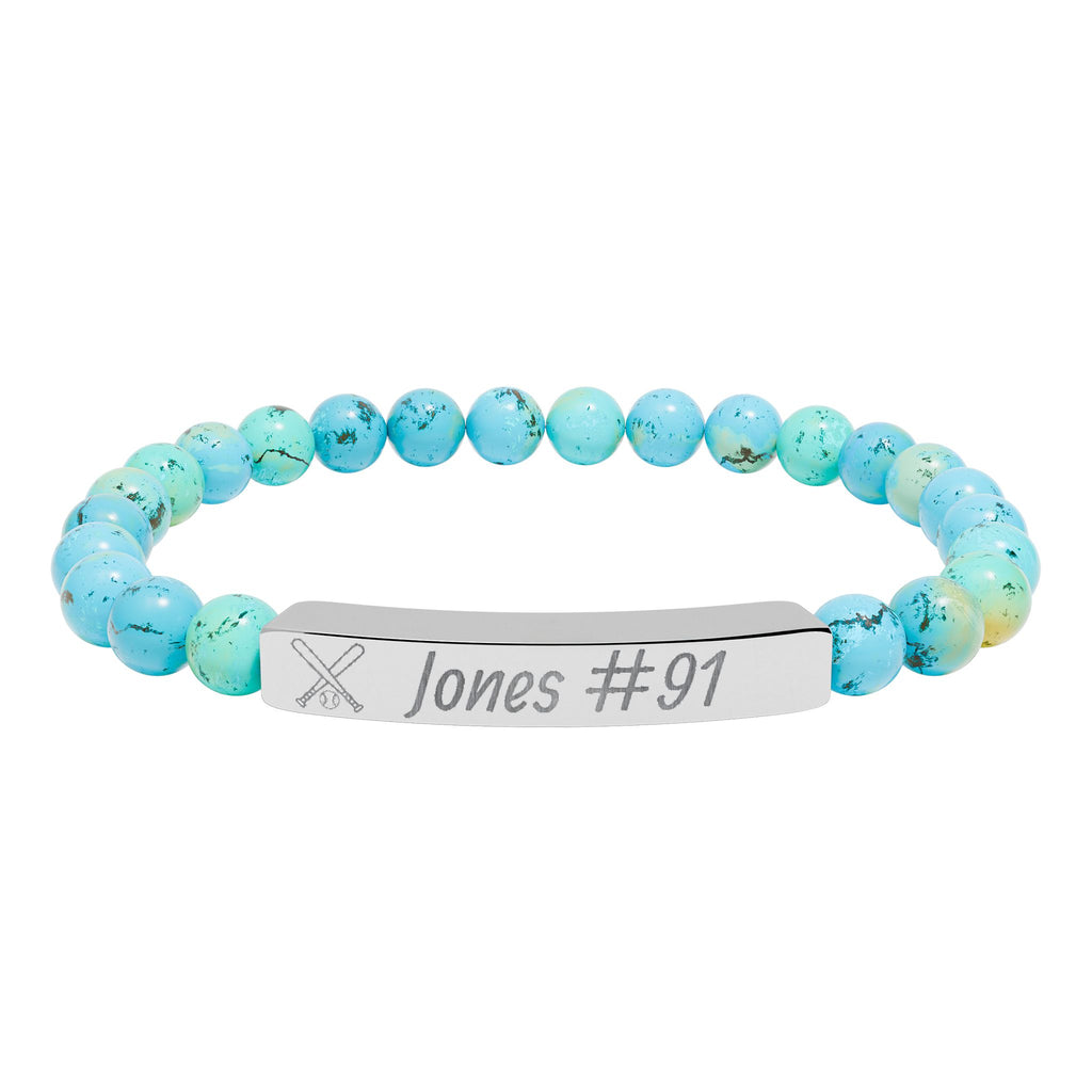 Personalized Baseball/Softball Bracelet | Natural Stone Stretch Bar Bracelet