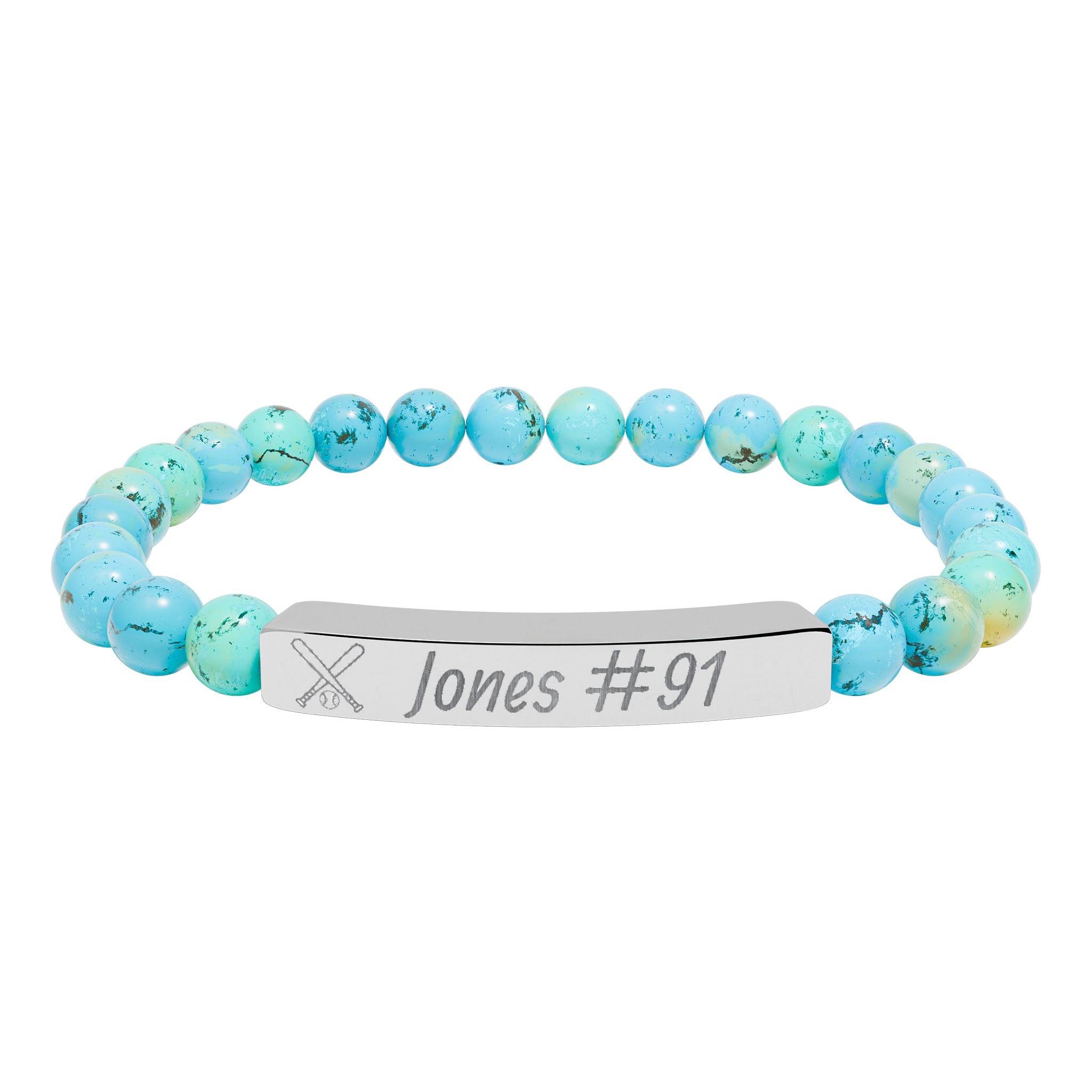 Personalized Baseball/Softball Bracelet | Natural Stone Stretch Bar Bracelet