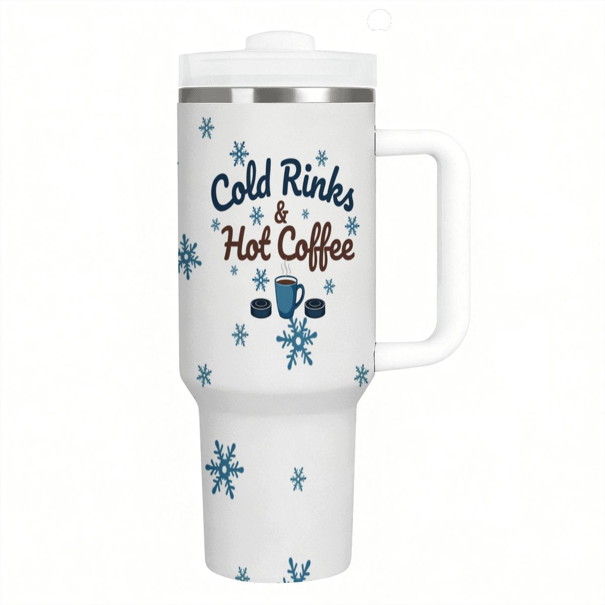 Hockey Mom "Cold Rinks & Hot Coffee" 40oz Insulated Tumbler with Handle and Straw - Magnolia Wild SC