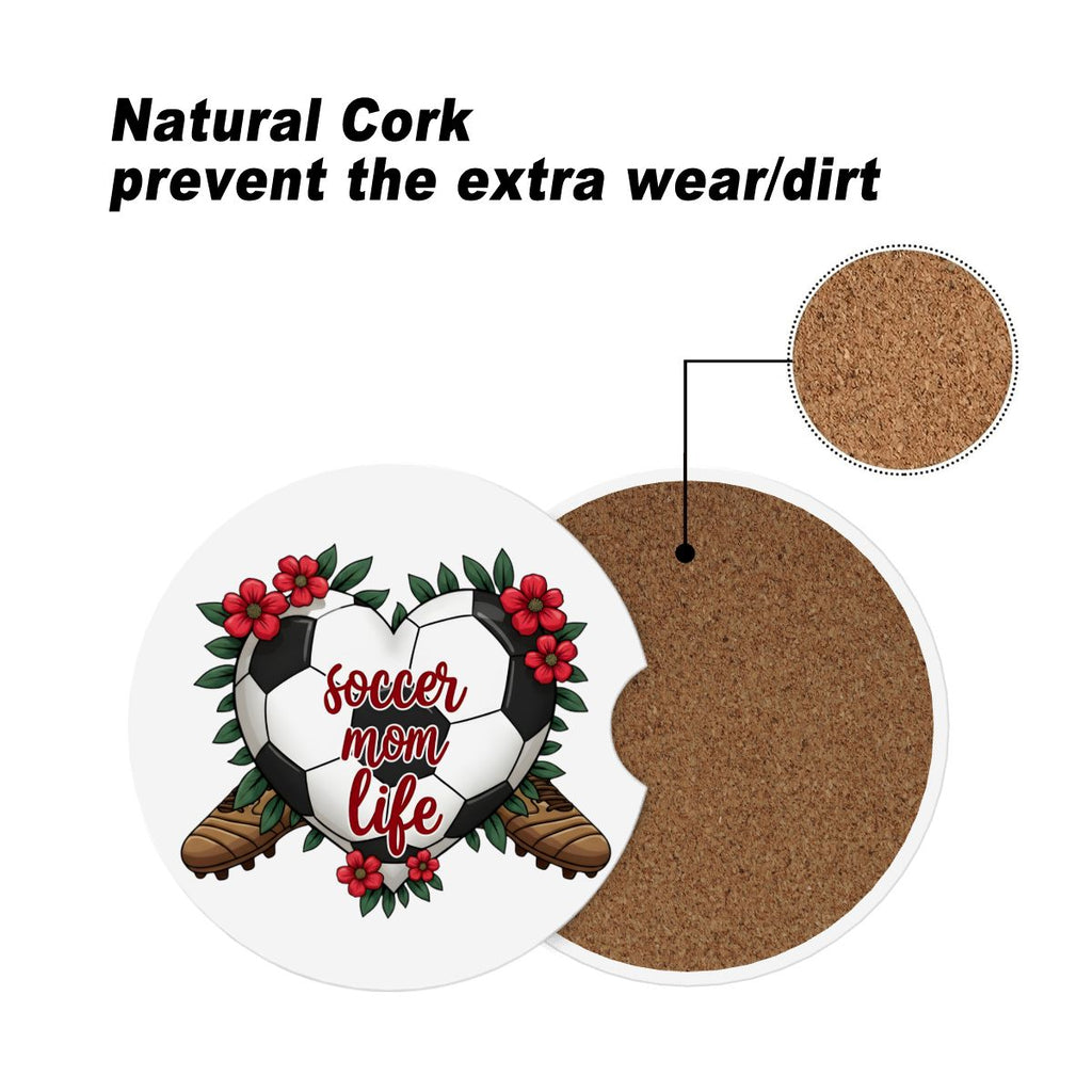 Soccer Mom Car Coasters – 2 Pack Ceramic Absorbent Cup Holder Inserts with Cork Base - Magnolia Wild SC