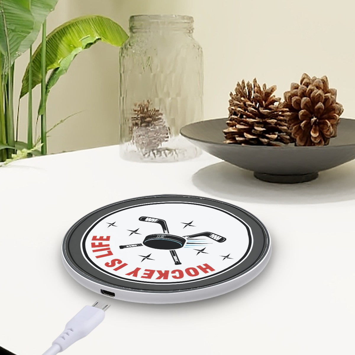 Hockey Is Life Wireless Charging Pad – Fast 10W Compact Charger - Magnolia Wild SC