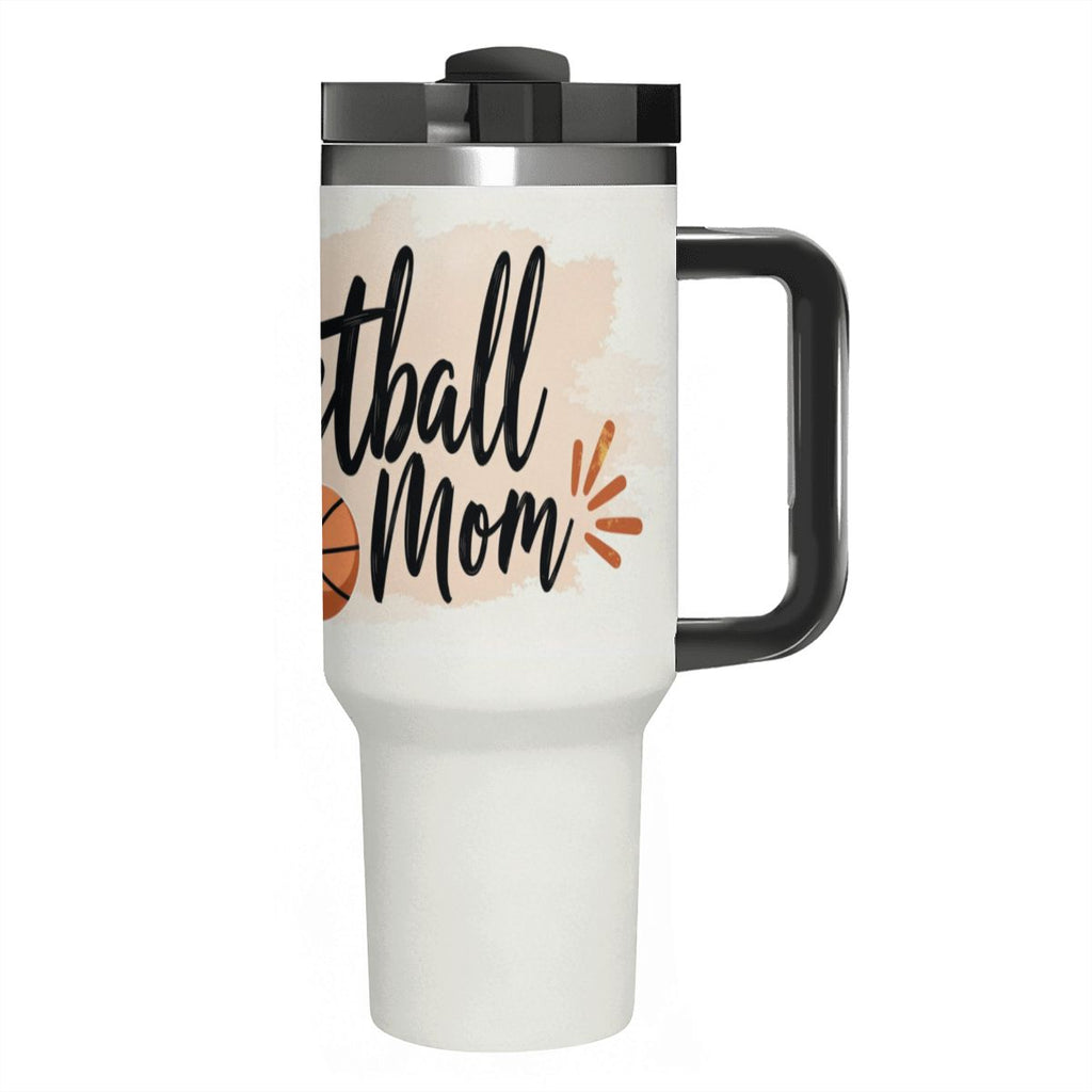 Elegant Watercolor Basketball Mom 40oz Insulated Tumbler with Handle and Straw - Magnolia Wild SC