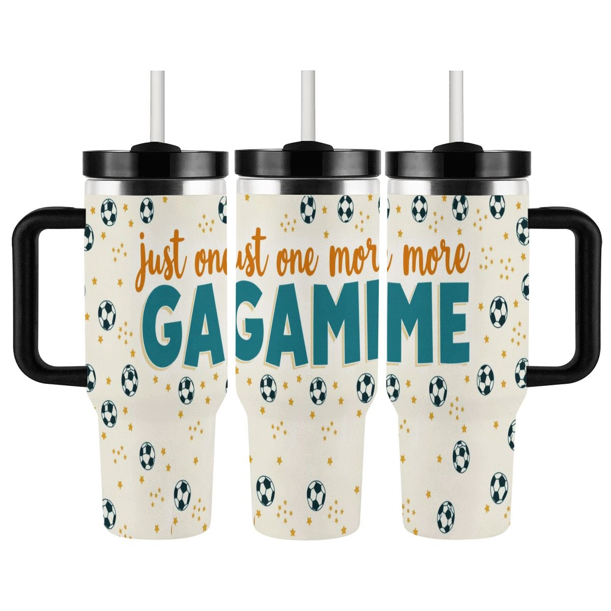 Just One More Game 40oz Soccer Tumbler with Handle and Straw (Made in USA) - Magnolia Wild SC