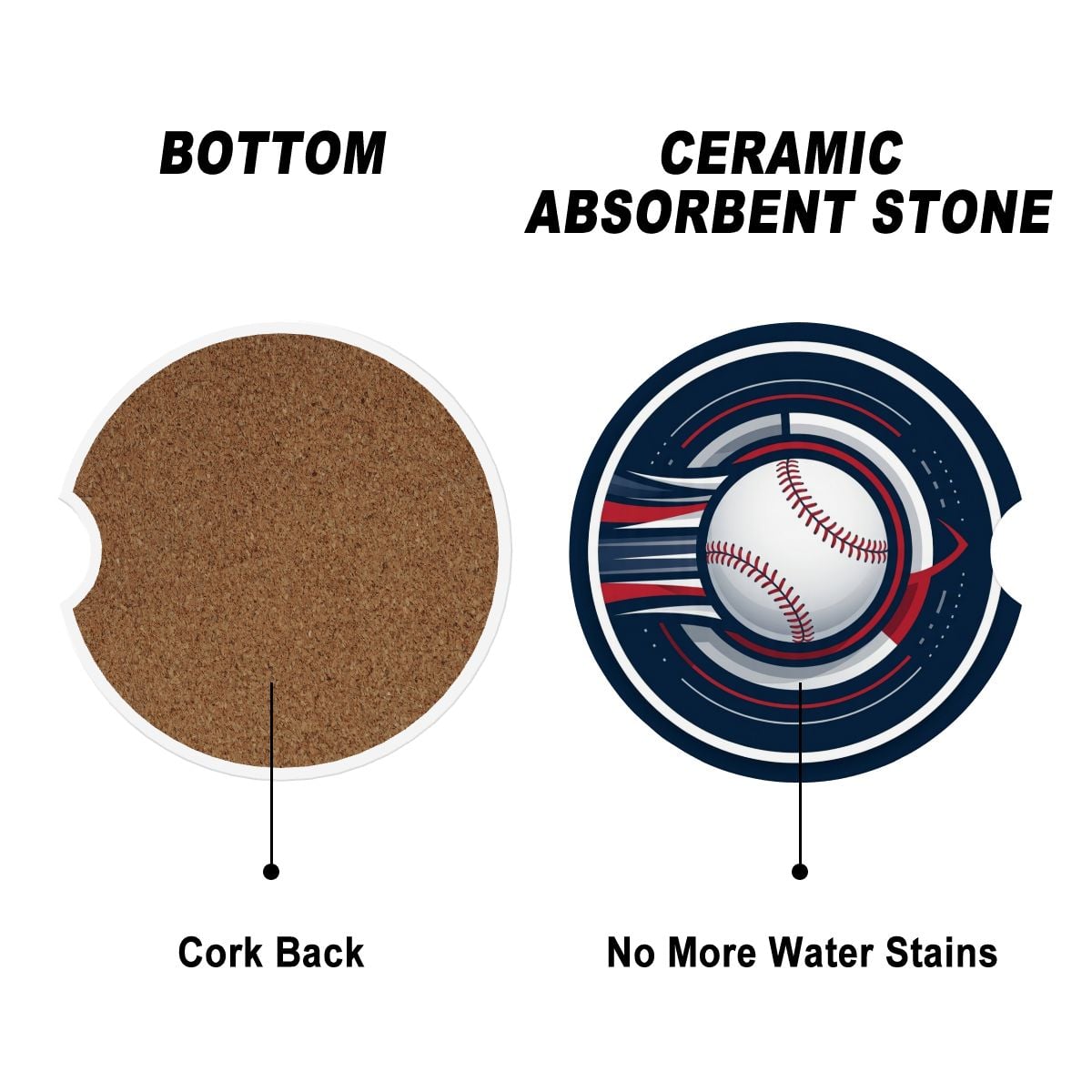 Baseball Power Stroke Car Coasters | Absorbent Ceramic 2-Pack
