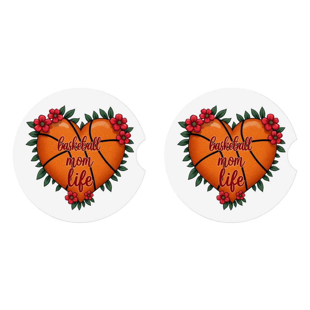 Basketball Mom Car Coasters – 2 Pack Ceramic Absorbent Cup Holder Inserts with Cork Base - Magnolia Wild SC