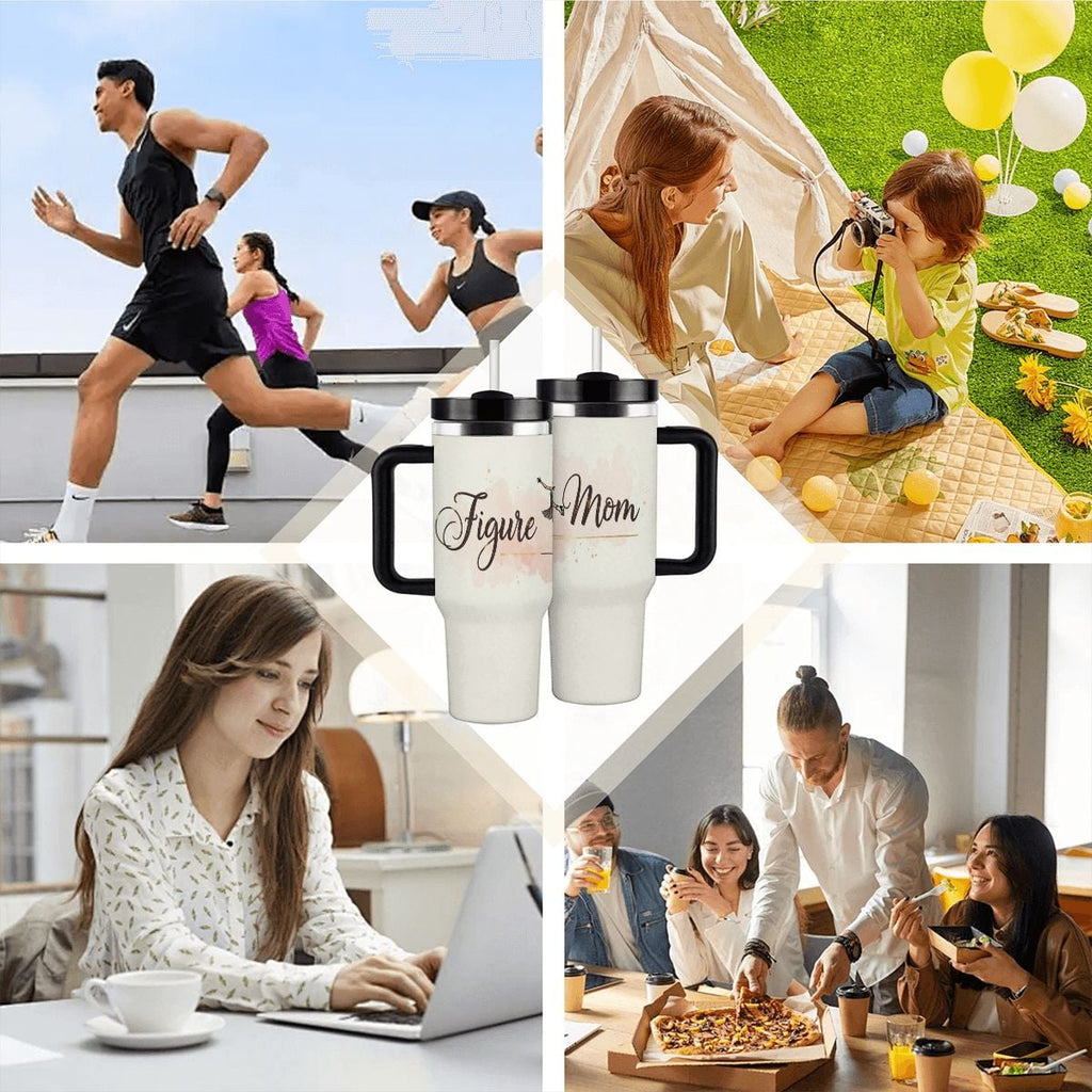 Elegant Watercolor Figure Skating Mom 40oz Insulated Tumbler with Handle and Straw - Magnolia Wild SC
