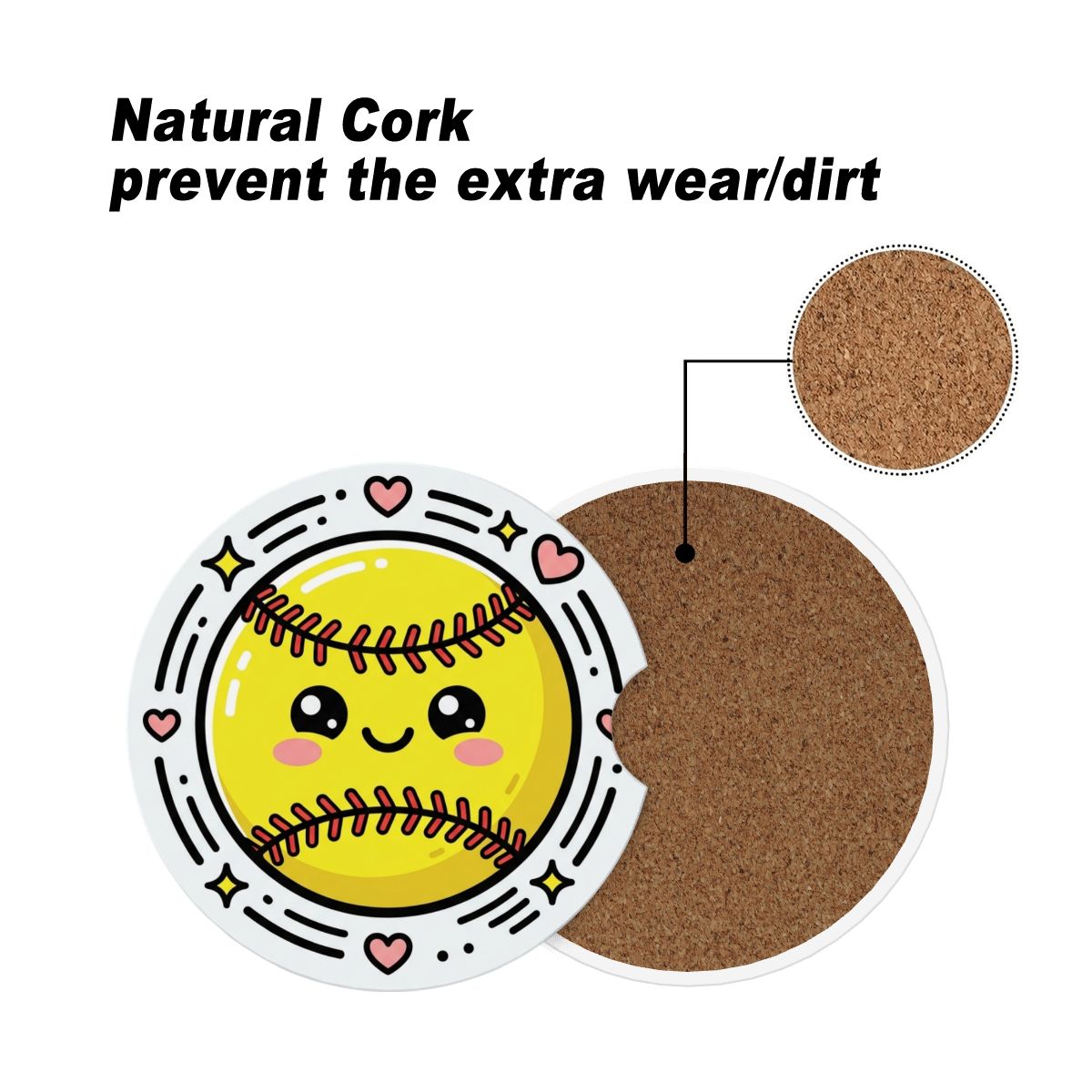 Cute Softball Car Coasters – Kawaii Smiling Softball Cup Holder Inserts (2-Pack) - Magnolia Wild SC