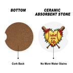 Softball Mom Car Coasters – 2 Pack Ceramic Absorbent Cup Holder Inserts with Cork Base - Magnolia Wild SC