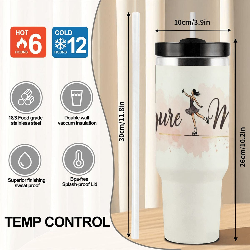 Elegant Watercolor Figure Skating Mom 40oz Insulated Tumbler with Handle and Straw - Magnolia Wild SC