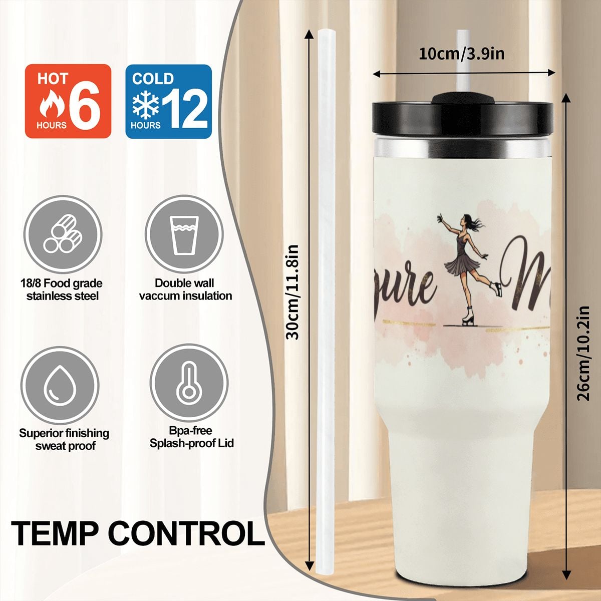 Elegant Watercolor Figure Skating Mom 40oz Insulated Tumbler with Handle and Straw - Magnolia Wild SC