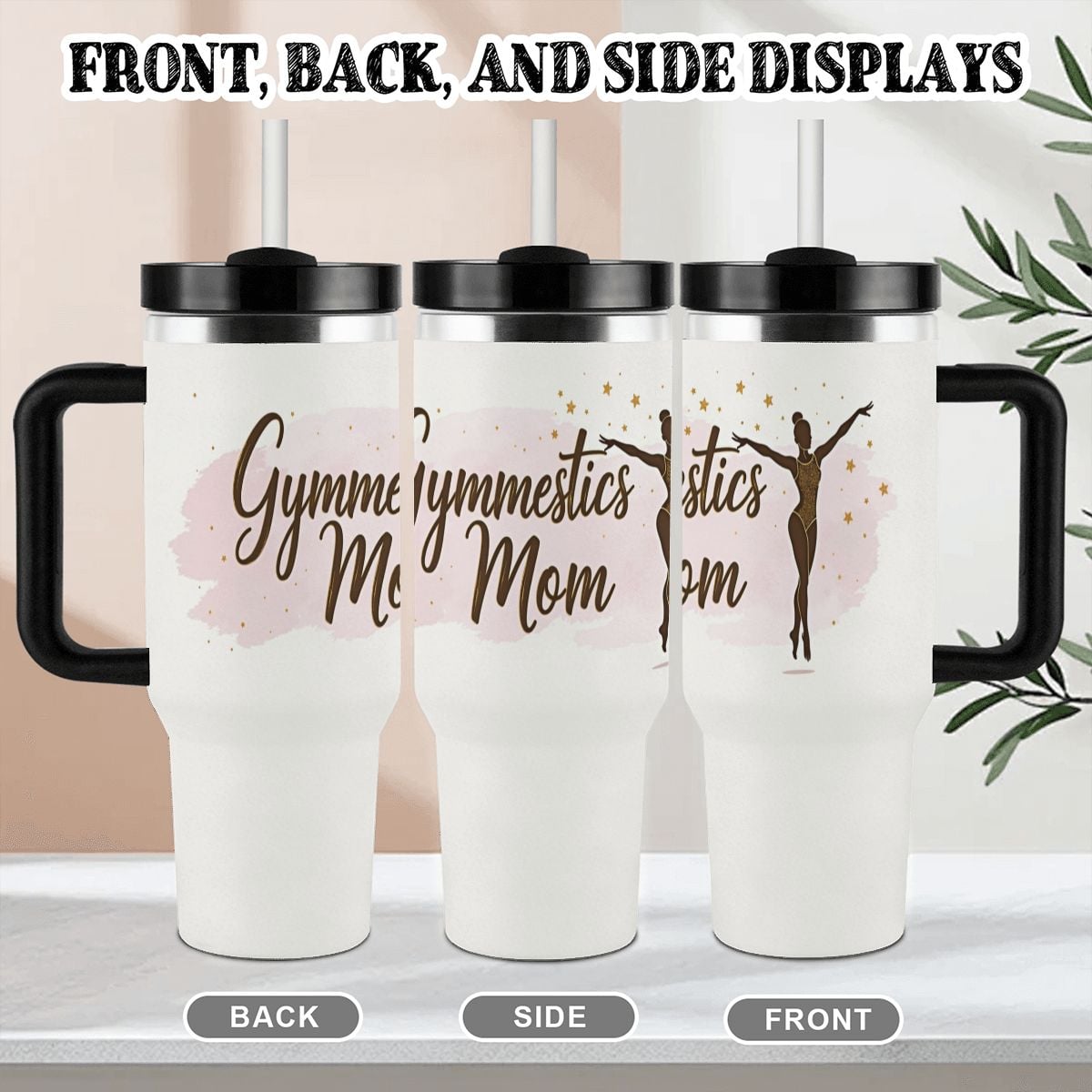 Elegant Watercolor Gymnastics Mom 40oz Tumbler with Handle and Straw - Magnolia Wild SC