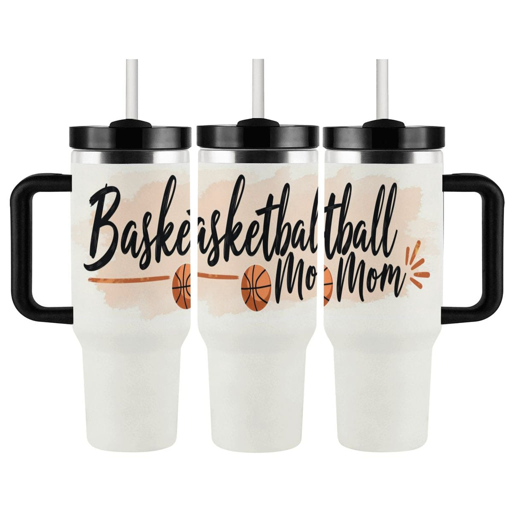 Elegant Watercolor Basketball Mom 40oz Insulated Tumbler with Handle and Straw - Magnolia Wild SC