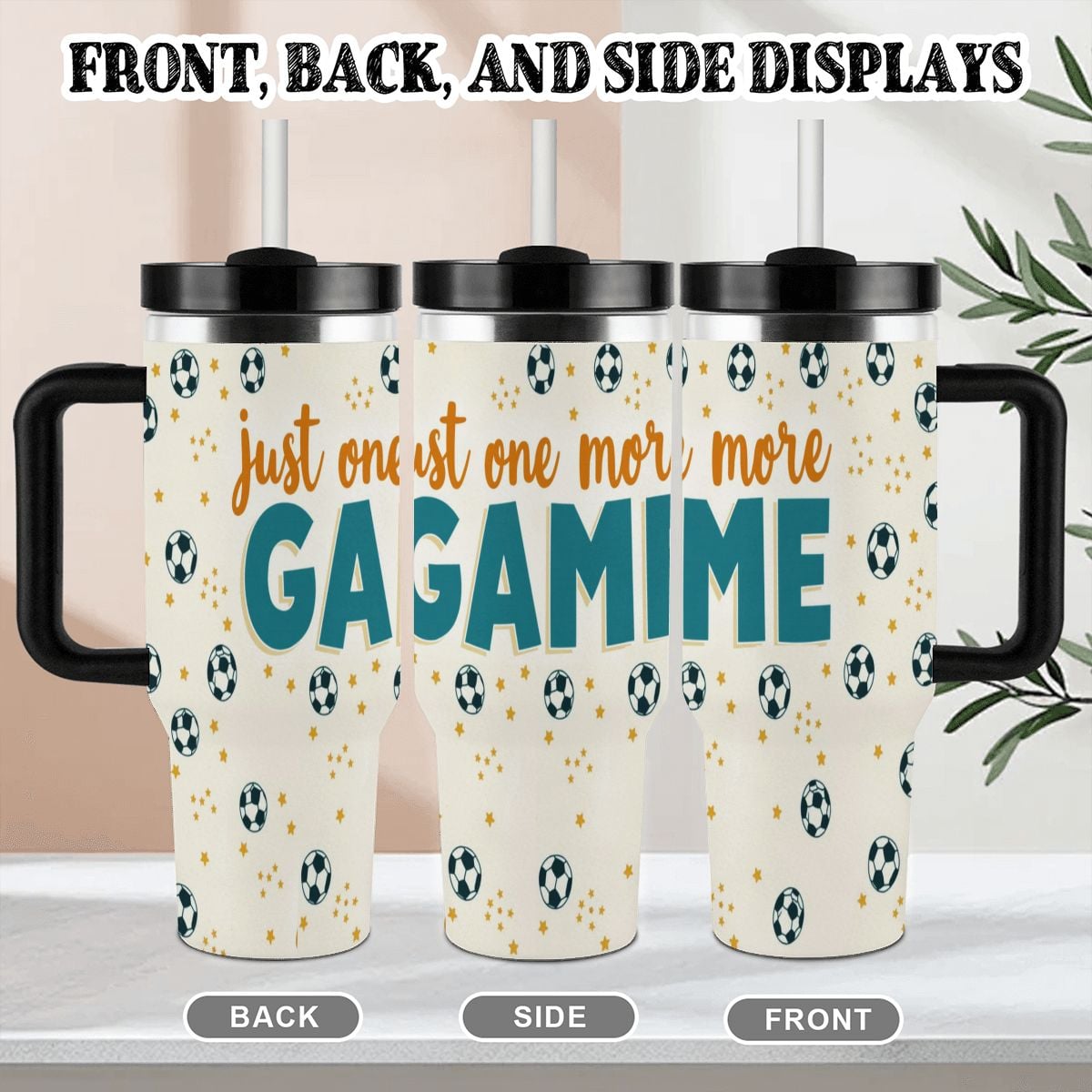 Just One More Game 40oz Soccer Tumbler with Handle and Straw (Made in USA) - Magnolia Wild SC