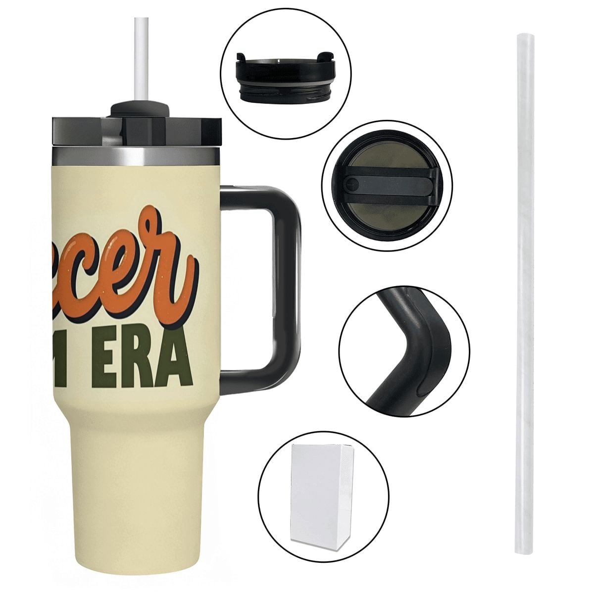 Retro "Soccer Mom Era" 40oz Insulated Tumbler with Handle and Straw - Magnolia Wild SC