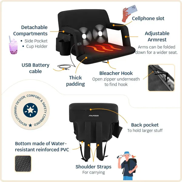 The Ultimate Game Day Seat 💛: Heated Massage Reclining Stadium Seat For Bleachers With Back Support - Magnolia Wild SC