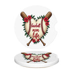 Baseball Mom Car Coasters – 2 Pack Ceramic Absorbent Cup Holder Inserts with Cork Base - Magnolia Wild SC