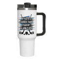 "My Kid Hits Harder Than My Alarm Clock" Hockey Mom 40oz Tumbler with Handle and Straw - Magnolia Wild SC