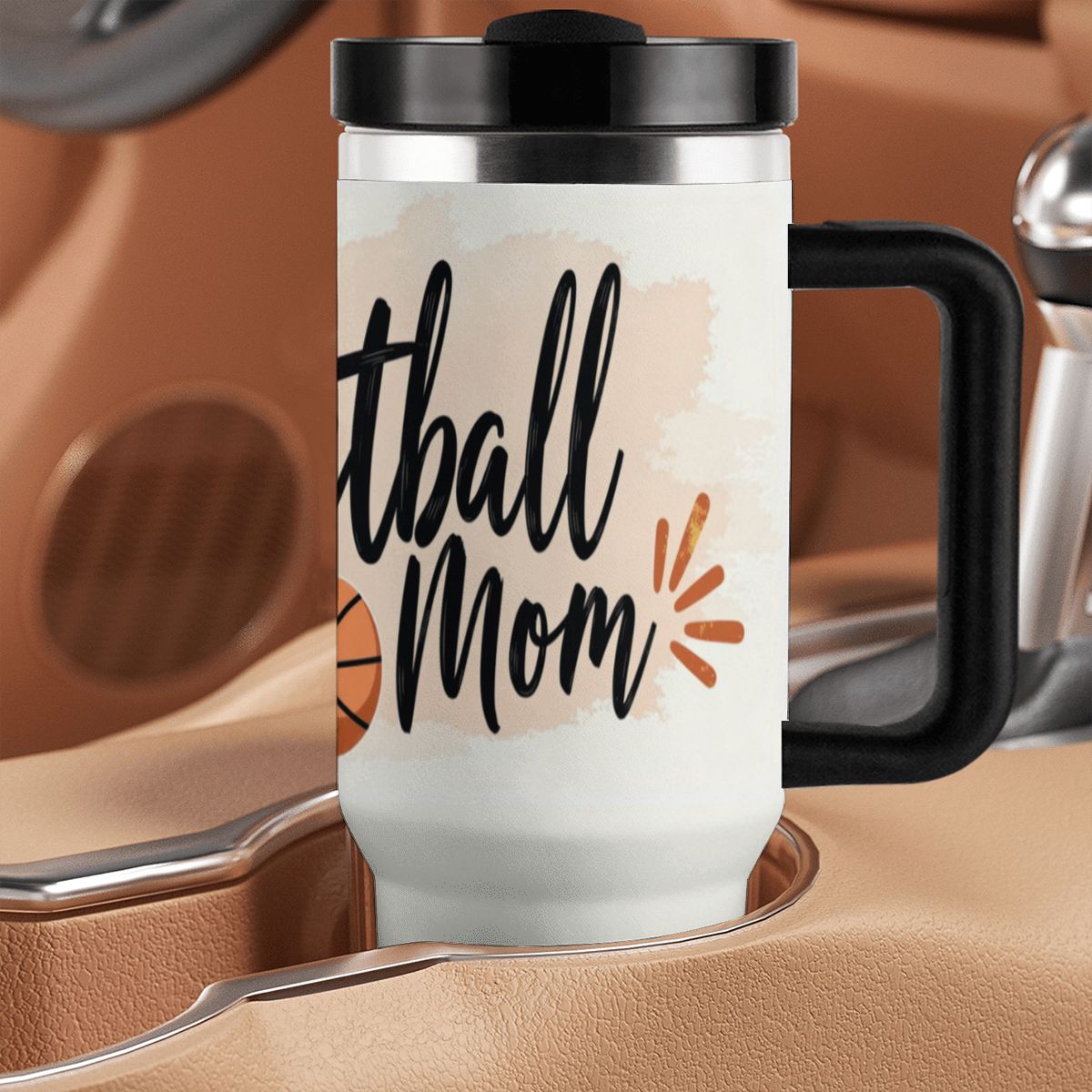 Elegant Watercolor Basketball Mom 40oz Insulated Tumbler with Handle and Straw - Magnolia Wild SC