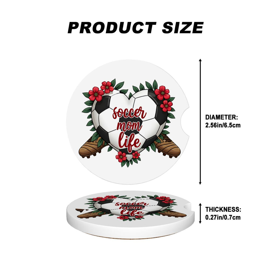 Soccer Mom Car Coasters – 2 Pack Ceramic Absorbent Cup Holder Inserts with Cork Base - Magnolia Wild SC
