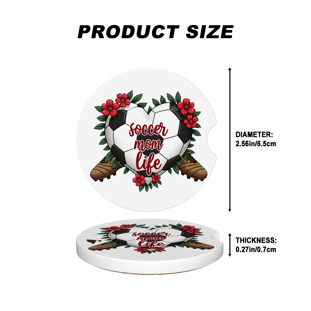 Soccer Mom Car Coasters – 2 Pack Ceramic Absorbent Cup Holder Inserts with Cork Base - Magnolia Wild SC