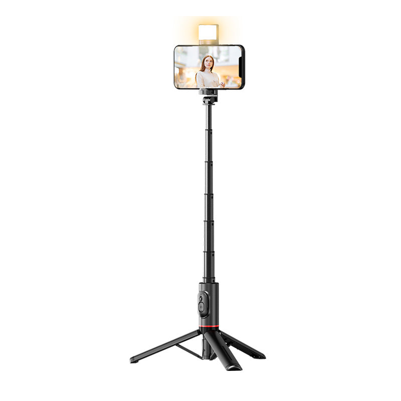 Smartphone holder with tripod and built-in light on a white background