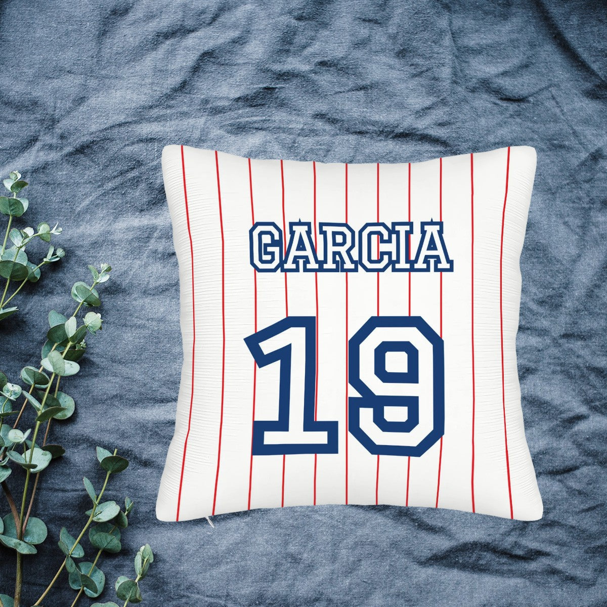 Custom Pinstripe Sports Pillow — Personalized Team Logo, Player Name & Number - Magnolia Wild SC